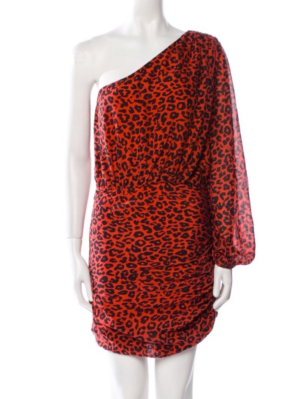 One-Shoulder Red Leopard Print Mini Dress